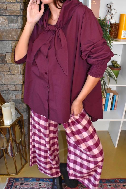 Paloma Tela Neckerchief Blouse Aubergine